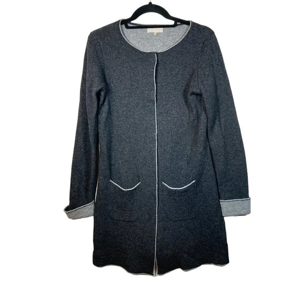 Benedetta B Long Gray Cardigan, Merino Wool Cashmere Blend, Made in Italy, Small - Picture 1 of 8